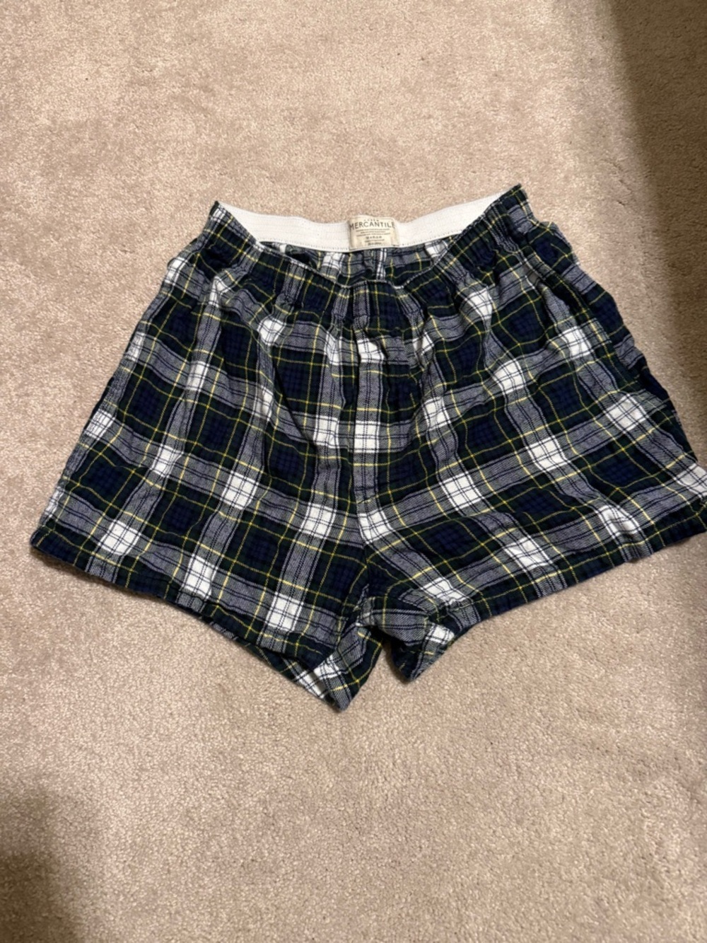 J. Crew Mercantile Navy, White & Green Plaid Men's Flannel Boxers